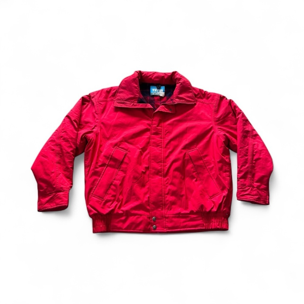 Woolrich Teton Jacket Mens Large Red Wool Lined Full Zip Insulated USA VTG